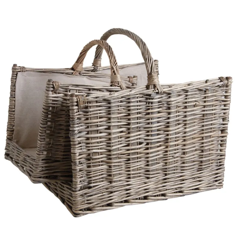 Paniers à bûches en osier gris et jute (lot de 2)