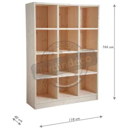 Bibliothèque 12 cases en épicéa brut