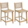 Tabouret bar en teck naturel et cannage BAIA (Lot de 2)