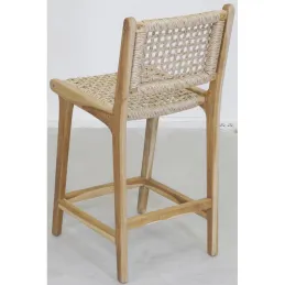 Tabouret bar en teck naturel et cannage BAIA (Lot de 2)