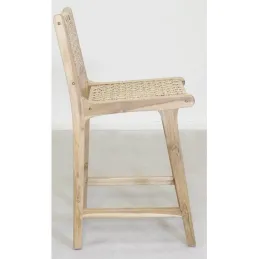 Tabouret bar en teck naturel et cannage BAIA (Lot de 2)
