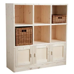 Bibliothèque 6 cases 3 portes en épicéa brut