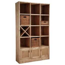 Bibliothèque 12 cases 3 portes en épicéa ciré miel
