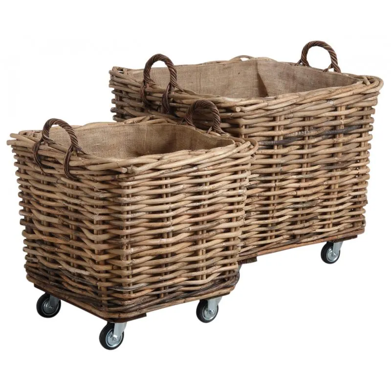 Corbeilles de rangement en rotin sur roues