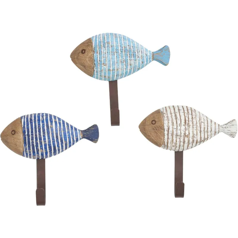 Patères en bois et métal Poissons (Lot de 3)