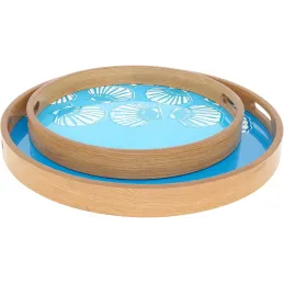 Plateaux en bois émaillé Coquillages (Lot de 2)