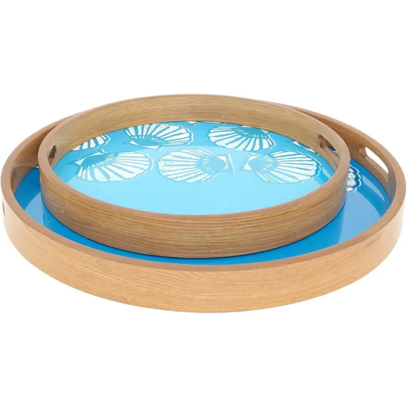 Plateaux en bois émaillé Coquillages (Lot de 2)