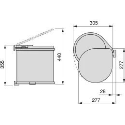 Poubelle de recyclage à fixation sur porte 13 litres