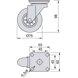 Roulette transparente avec platine Slip (Lot de 4)