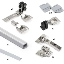 Kit de quincaillerie pour 2 portes coulissantes pliantes et armoire à fermeture souple Twofold