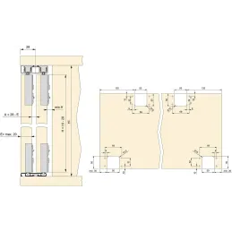 Système de montage en surface Flow en kit pour une armoire avec 2 portes coulissantes en bois avec fermeture souple.