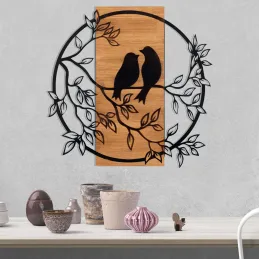 Décoration murale en bois et métal Birds In Love