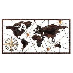 Décoration murale en bois et métal World Map