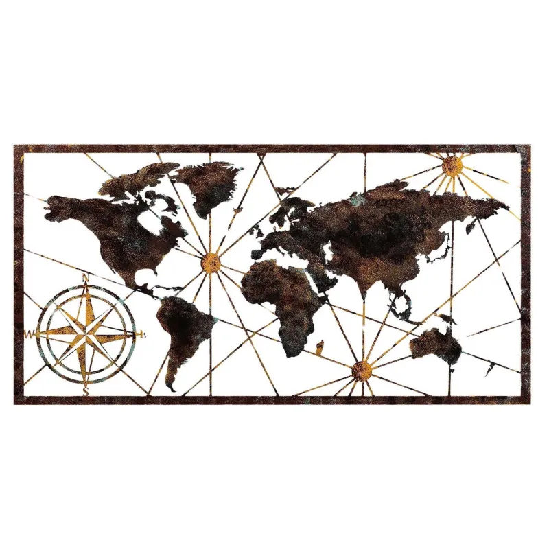 Décoration murale en bois et métal World Map
