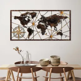 Décoration murale en bois et métal World Map