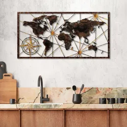 Décoration murale en bois et métal World Map