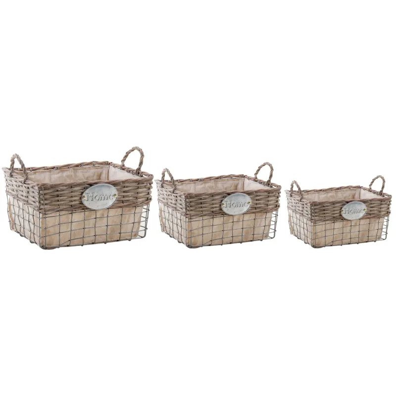 Corbeilles carrées en osier métal et jute