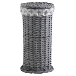 Porte-rouleau WC en osier gris teinté avec couvercle et doublure en coton