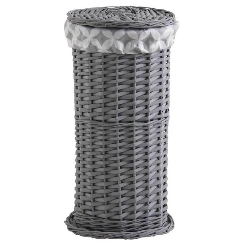 Porte-rouleau WC en osier gris teinté avec couvercle et doublure en coton