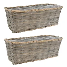 Jardinière en osier et bois