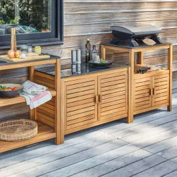 Etagère de rangement cuisine extérieure en acacia Fidji