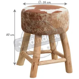 Tabouret en bois et peau de vache