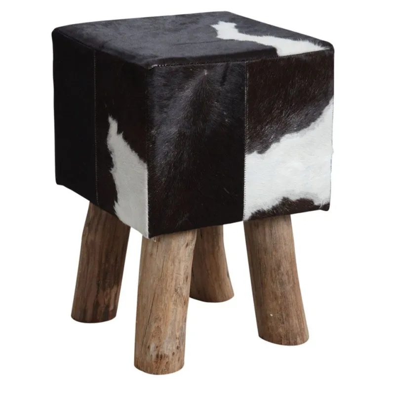 Tabouret carré en peau de vache