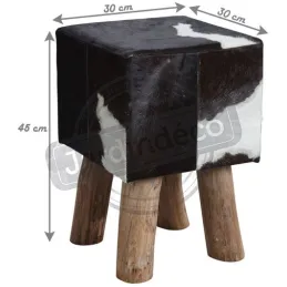 Tabouret carré en peau de vache