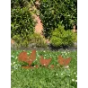 Décor de jardin Poules et Coq en métal vieilli