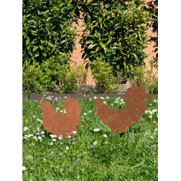 Décors de jardin en métal poule + coq (lot de 2)