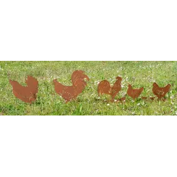 Décors de jardin en métal poule + coq (lot de 2)