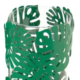 Photophores ronds verts feuilles tropicales métal (Lot de 2)