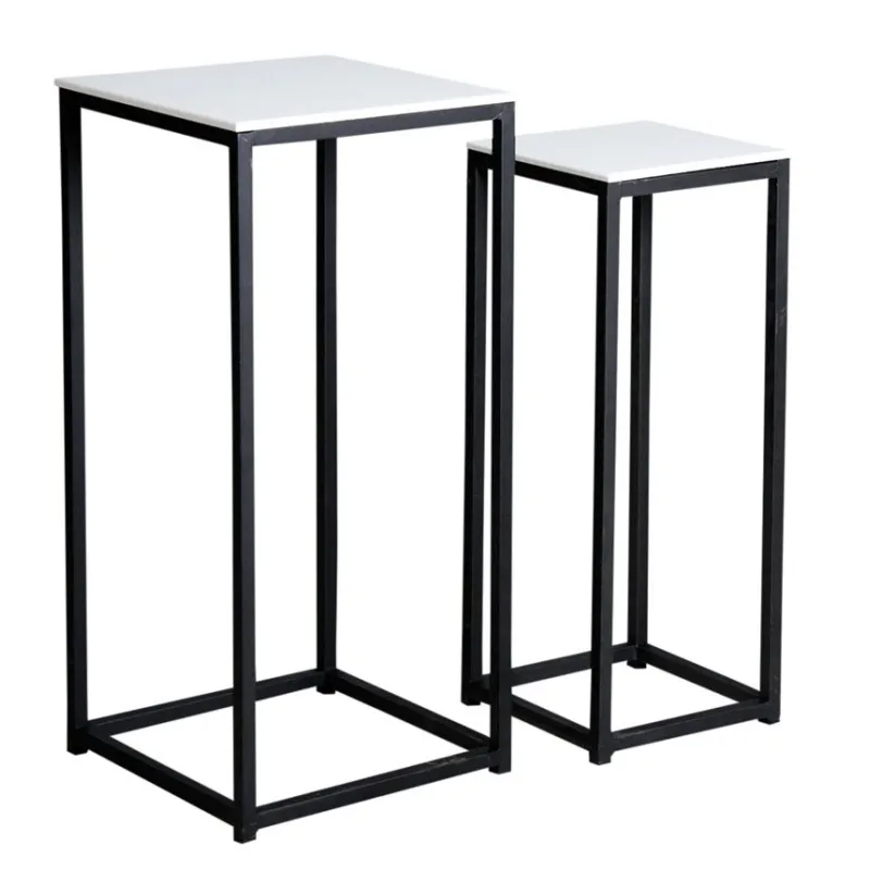 Sellettes carrées en bois et métal (Lot de 2)