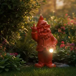 Nain de jardin en résine F*ck avec éclairage solaire 16 x 12 x 31 cm