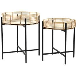 Table d'appoint métal et imitation rotin (Lot de 2)