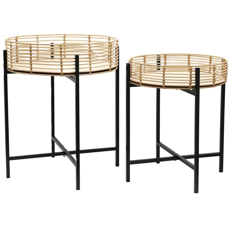 Table d'appoint métal et imitation rotin (Lot de 2)