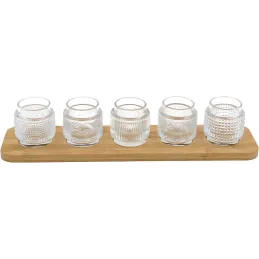 Bougeoirs en verre avec support en bambou