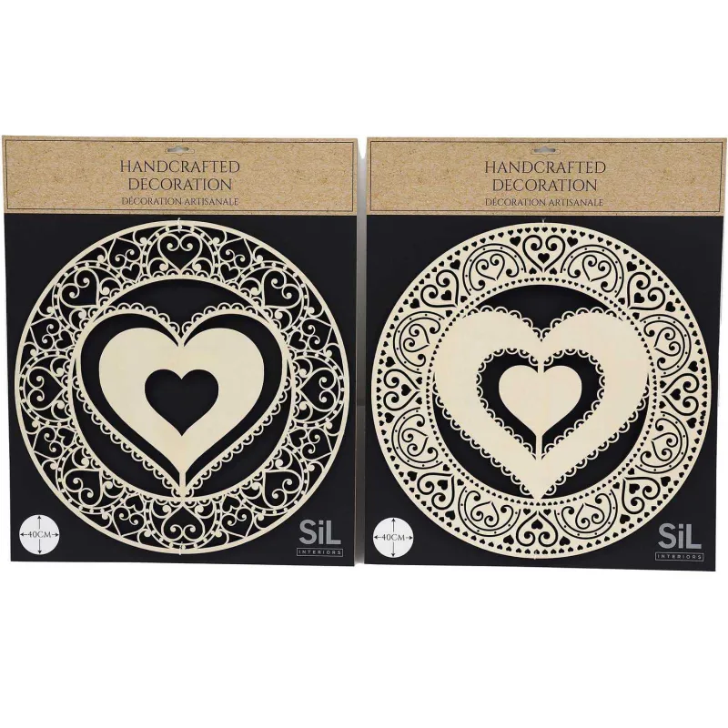 Décoration murale Coeur en bois sculpté (Lot de 2)