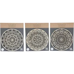 Décoration murale en bois sculpté ronde Mandala 40 cm (Lot de 3)
