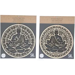 Décoration murale ronde Bouddha 40 cm en bois sculpté