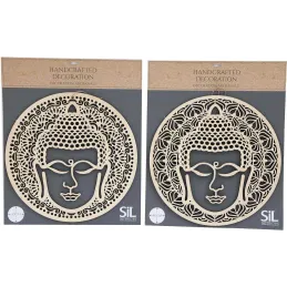 Décoration murale ronde Bouddha 40 cm en bois sculpté