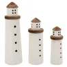 Phares en bois naturel et blanc (lot de 3)