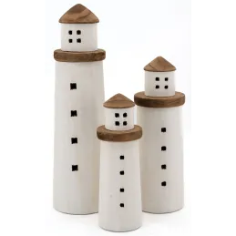 Phares en bois naturel et blanc (lot de 3)