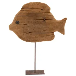 Poisson sur pied en bois recyclé et métal