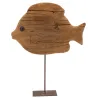 Poisson sur pied en bois recyclé et métal