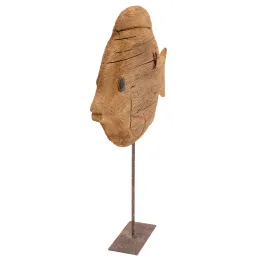 Poisson sur pied en bois recyclé et métal