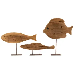 Poisson sur pied en bois recyclé et métal