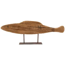 Poisson sur pied en bois recyclé et métal