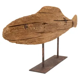 Poisson sur pied en bois recyclé et métal