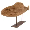Poisson sur pied en bois recyclé et métal